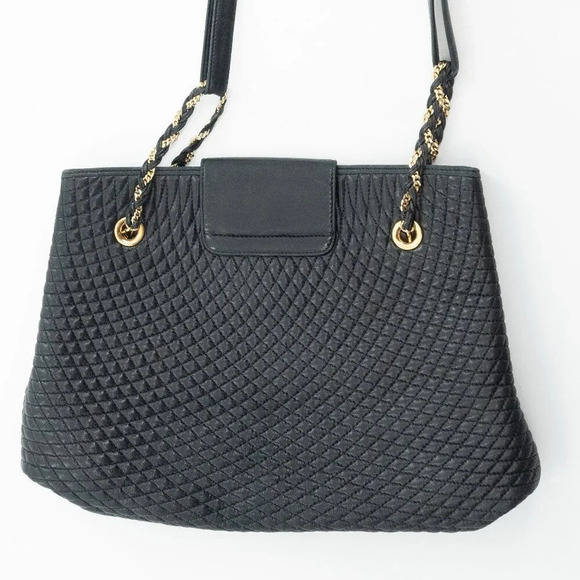 Bally Vintage Black Lamb Leather Shoulder Bag Made In Italy Diamond Quilted - Picture 11 of 12